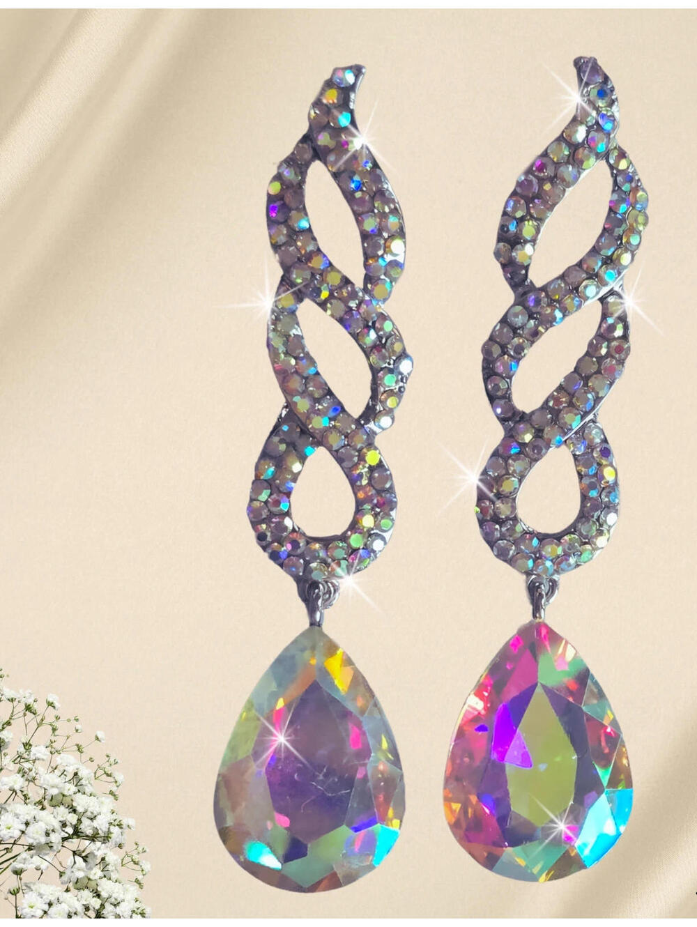 Rhinestone Dangle Earrings Aroura Borealis Bride Prom Birthday Gift for Mom NEW